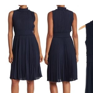 Nanette Lepore Navy Pleated Midi Dress